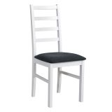 White wooden dining chair Koknese in classic style, stained beech wood, upholstered dark gray fabric, seat height of 47 cm, solid wood