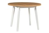 Round dining table ANDRA in white/oak, extendable, dimensions Ø 100/130 (H x D), tabletop height 32 mm, tabletop scratch-resistant laminate, wooden legs