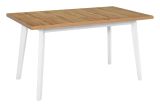 Large ARONS dining table in white/oak, dimensions 80 x 140/180 (W x D), table top height of 32 mm, laminated surface, very good stability