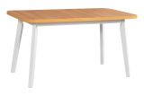 Large dining room table DUJA in white/oak, extendable, dimensions 80 x 140/180 (W x D), table top height of 32 mm, laminated table top, stable wooden legs