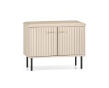 Narrow bench with storage space / shoe cabinet Petkula 16, color: light beige, handles: matt gold, ABS edge protection, legs: black, two compartments, upholstered seat