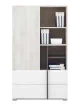 Chest of drawers with two drawers Schilde 06, color: oak white / white / anthracite - dimensions: 135 x 80 x 43 cm (H x W x D)