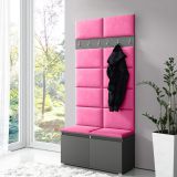 Wardrobe 01 with pink upholstered panels for bench and wall, graphite/pink, 215 x 100 x 40 cm, 6 coat hooks, 4 compartments, shoe cabinet for 8 pairs of shoes