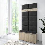 Wardrobe 01 with black upholstered panels for bench and wall, Sonoma oak/black, 215 x 100 x 40 cm, for 8 pairs of shoes, 6 coat hooks, 4 compartments