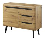 Elegant chest of drawers Polmadie 07, Colour: Oak Artisan / Black - Measurements: 83 x 107 x 40 cm (H x W x D), with two compartments and three drawers.