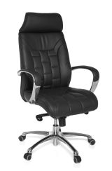 Comfort swivel chair XXL Apolo 29, color: black / chrome, cover made of soft genuine leather