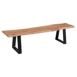 Bench with natural seat top, Color: Acacia / Black - Dimensions: 45 x 180 x 40 cm (H x W x D), Robust metal feet in triangle shape