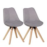 Dining chair set of 2 with friendly colors & light wood, color: gray / oak, chair legs made of Hevea solid wood