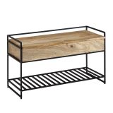 Bench with storage space made of solid mango wood, color: mango / black - Dimensions: 52 x 90 x 38 cm (H x W x D)