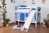 Children's bunk bed Jonas solid beech wood white lacquered with slide in white incl. roll-up frame - 90 x 200 cm, divisible, special offer version