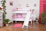 Children's bunk bed Moritz solid beech wood white lacquered with slide incl. rolling frame - 90 x 200 cm, divisible