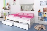 Children's bed / youth bed "Easy Premium Line" K1/1n incl. 2 drawers and 2 cover panels, 90 x 200 cm solid beech wood white lacquered