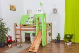 Children's bed Andi loft bed solid beech wood natural with slide and tower incl. rolling frame - 90 x 200 cm