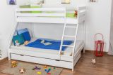 Bunk bed / play bed Lukas solid beech white lacquered with sloping ladder, incl. roll-up frame