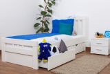 Children's bed / youth bed "Easy Premium Line" K8 incl. 2 drawers and 1 cover panel, 90 x 200 cm solid beech wood, white lacquered