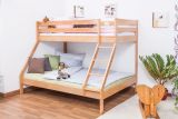 Bunk bed / play bed Lukas solid beech natural with sloping ladder, incl. rolling frame