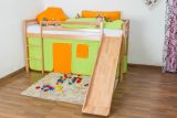 Children's bed loft bed Georg with slide solid beech wood natural incl. rolling frame - 90 x 200 cm 