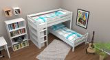 Bunk bed / play bed Phillip solid beech white lacquered with shelf, incl. rolling frame - 90 x 200 cm, divisible
