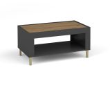Modern coffee table ABS edge protector Barbe 26, with one storage compartment, color: black matt, dimensions: 46.5 x 97 x 56 cm, space for remote controls and magazines
