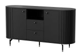 Chest of drawers / sideboard Annelin 10 in black, with decorative strips, 81 x 150 x 40 cm, soft closing system, 5 cm long metal handles in black gold, 5 compartments