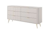 Chest of drawers with six drawers Sloughia 02, ABS edge protection, color: beige, dimensions: 81 x 163 x 38 cm, handles & legs: metal, modern slatted design