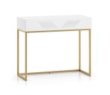 Elegant dressing table with one drawer Taos 22, with push-to-open function, color: white matt, dimensions: 78 x 92 x 40 cm, legs: gold, soft-close system