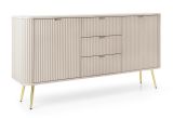 Chest of drawers Makreb 11 in cashmere with milled fronts, 87 x 168 x 61.5 cm, soft close, 3 drawers, metal legs in gold, 4 compartments, 2 doors, ABS 