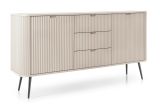 Chest of drawers Makreb 08, in cashmere, black metal legs, 87 x 168 x 61.5 cm, 3 drawers, soft close, 4 compartments, 2 doors, ABS edge protection