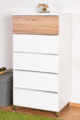 Chest of drawers Faleasiu 17, color: white / walnut - Dimensions: 123 x 60 x 45 cm (H x W x D)