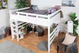 Loft bed 160 x 200 cm "Easy Premium Line" K23/n, solid beech wood, White lacquered, convertible