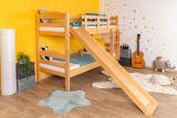 Loft bed with slide 80 x 190 cm, solid beech wood natural lacquered, convertible into two single beds, "Easy Premium Line" K25/n