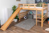 Large loft bed with slide 160 x 190 cm, solid beech wood natural finish, convertible into a single bed, "Easy Premium Line" K31/n