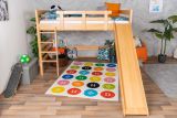 Large loft bed with slide 160 x 200 cm, solid beech wood natural lacquered, convertible into a single bed, "Easy Premium Line" K31/n