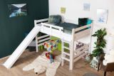 Large white loft bed with slide 120 x 200 cm, solid beech wood White lacquered, convertible into a single bed, "Easy Premium Line" K31/n