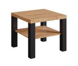 Sturdy coffee table with dark legs and practical storage compartment "Temerin" 30a, oak gold craft / matt black, 60 x 60 x 51 cm, beautiful grain