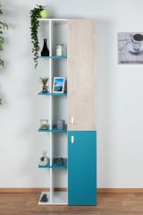 Children's room - Cupboard Aalst 19, Colour: Oak / White / Blue - Measurements: 190 x 60 x 40 cm (H x W x D)