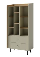 Shelf with 2 drawers Sampont 06, mint green / dark oak, 170 x 80 x 42 cm, with 9 compartments and ABS edges, professionally finished, high-quality materials