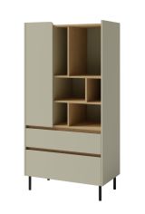 Shelf with 2 drawers Fricourt 06, mint green / dark oak, 165 x 80 x 40 cm, with 9 compartments and ABS edges, small cabinet, professionally finished