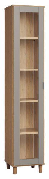 Display case Nanez 09, Colour: Oak / Grey - Measurements: 195 x 39 x 40 cm (h x w x d)