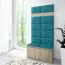 Wardrobe 01 for hallway with upholstered panels for bench & wall, Sonoma oak/turquoise, 215 x 100 x 40 cm, for 8 pairs of shoes, 6 coat hooks, 4 compartments