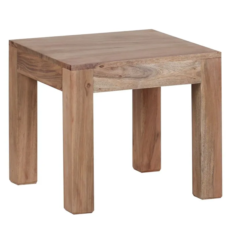 Square living room table made of solid acacia wood, color: acacia - Dimensions: 40 x 45 x 45 cm (H x W x D), handmade