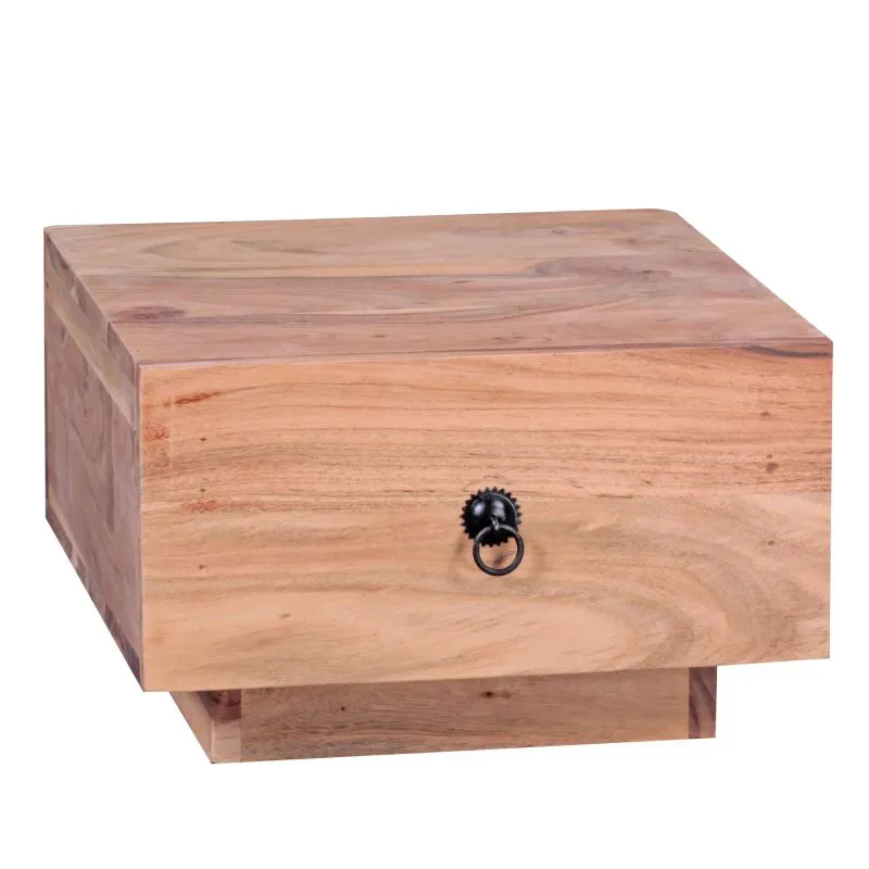 Square bedside cabinet made of solid acacia wood, color: acacia - Dimensions: 25 x 40 x 40 cm (H x W x D), in a unique design