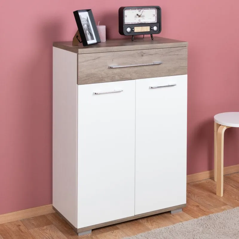 Shoe cabinet Sagone 02, color: dark brown oak / white - Dimensions: 98 x 68 x 35 cm (H x W x D)