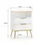Light bedside cabinet with two drawers Breckenridge 08, color: white, soft-close system, dimensions: 70 x 50 x 34 cm, legs & handles: gold, with one open compartment