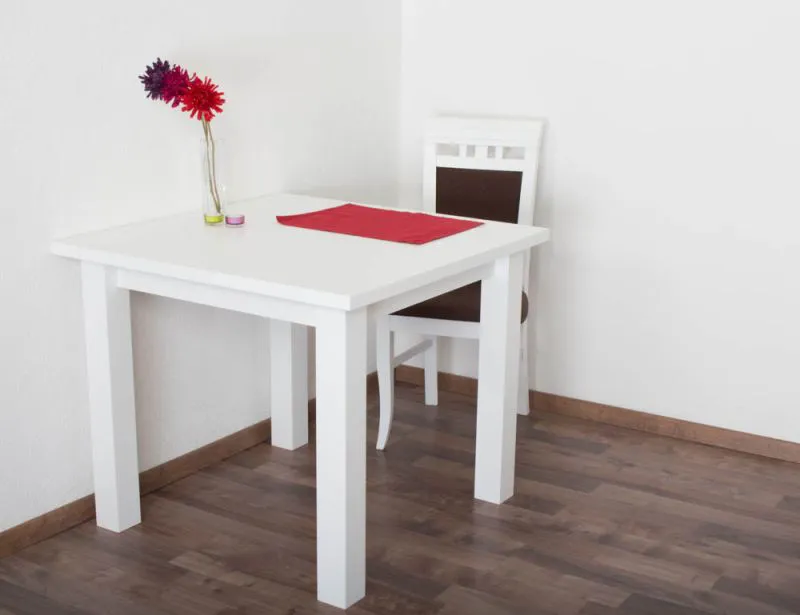 Solid pine table, white lacquered Junco 239B (square) - Dimensions 90 x 90 cm