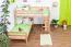 Children's bunk bed Moritz L solid beech wood natural with shelf, incl. roll-away frame - 90 x 200 cm, divisible