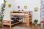 Children's bunk bed Moritz L solid beech wood natural with shelf, incl. roll-away frame - 90 x 200 cm, divisible