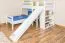 Bunk bed / play bed Phillip solid beech white lacquered with slide and shelf incl. rolling frame - 90 x 200 cm, divisible