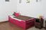 Single bed / guest bed "Easy Premium Line" K1/1h incl. 2nd berth and 2 cover panels, 90 x 200 cm solid beech wood pink