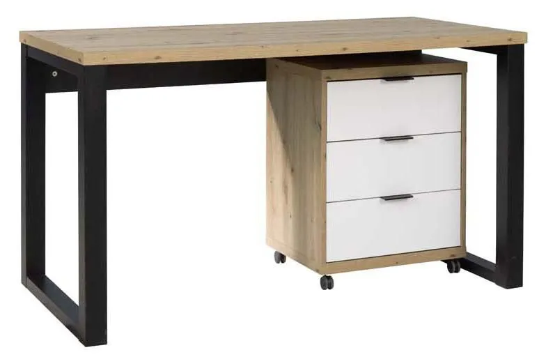 Desk "Merosina" 02, Colour: Oak Artisan / Black / White - Measurements: 75 x 135 x 65 cm (H x W x D)